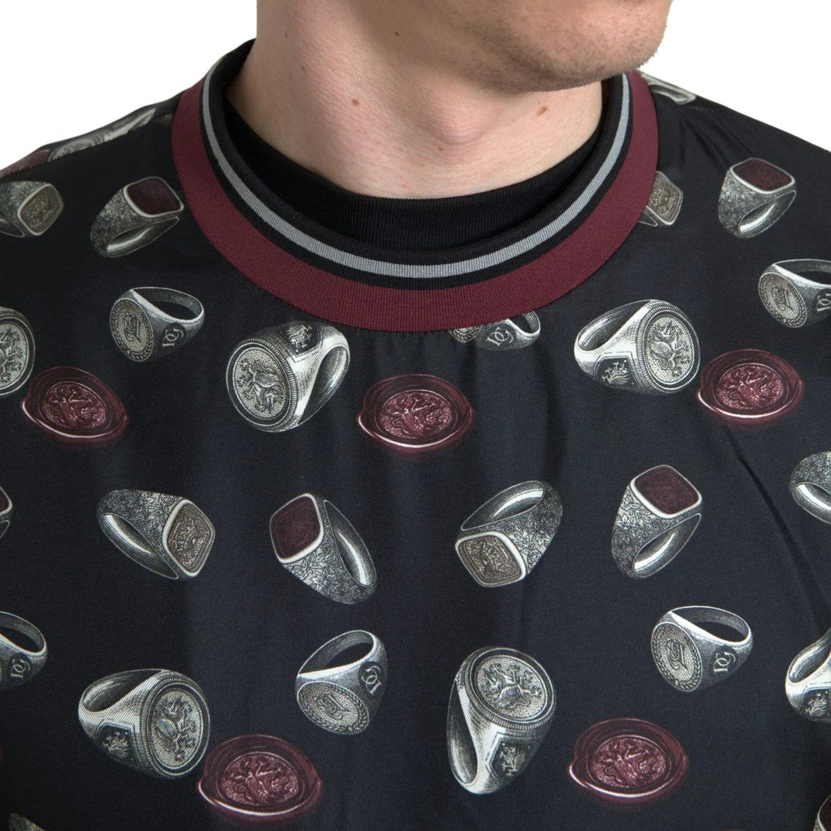 Dolce & Gabbana Black Ring Print Silk Crewneck Sweater by Dolce & Gabbana