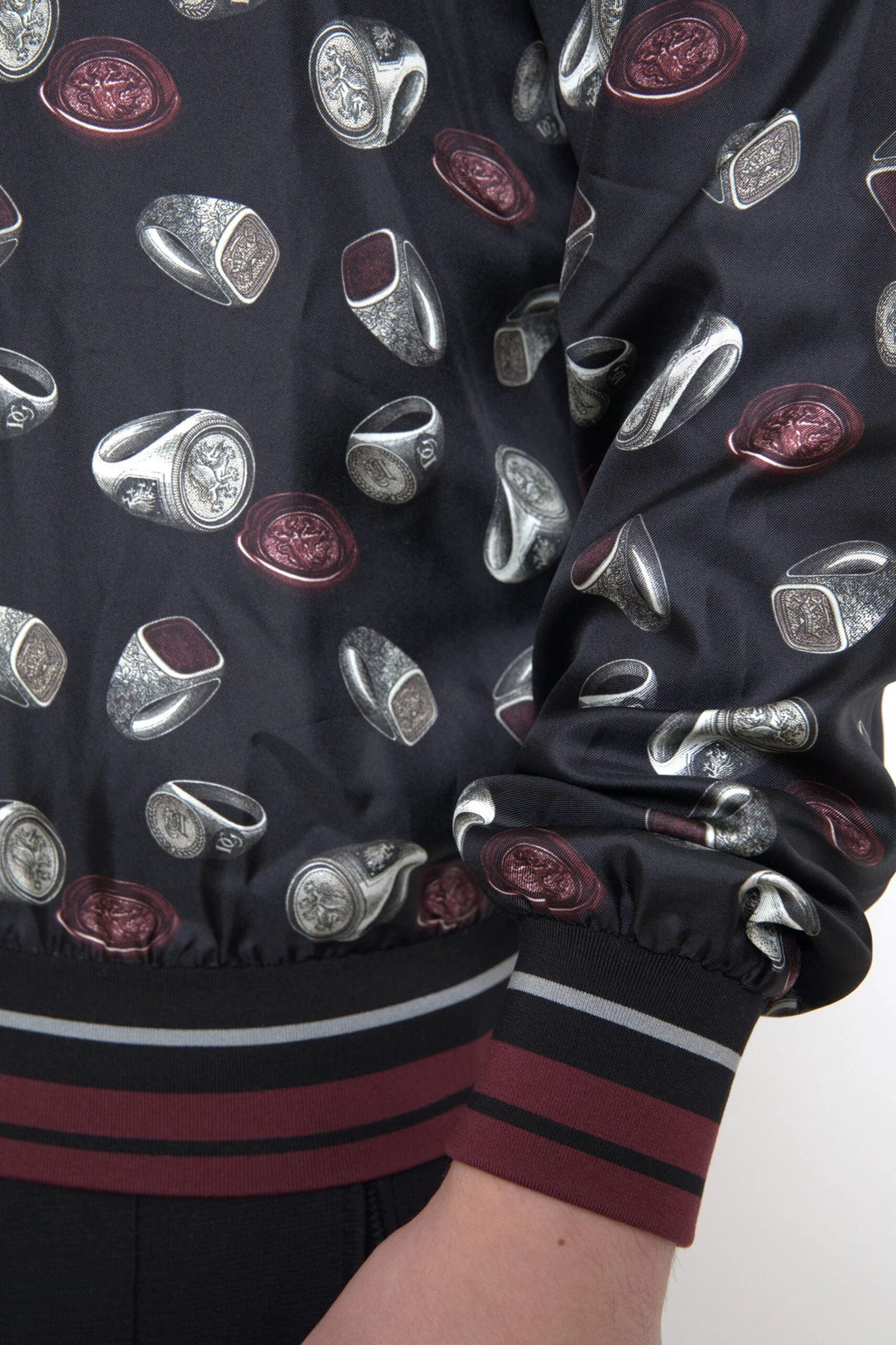 Dolce & Gabbana Black Ring Print Silk Crewneck Sweater by Dolce & Gabbana