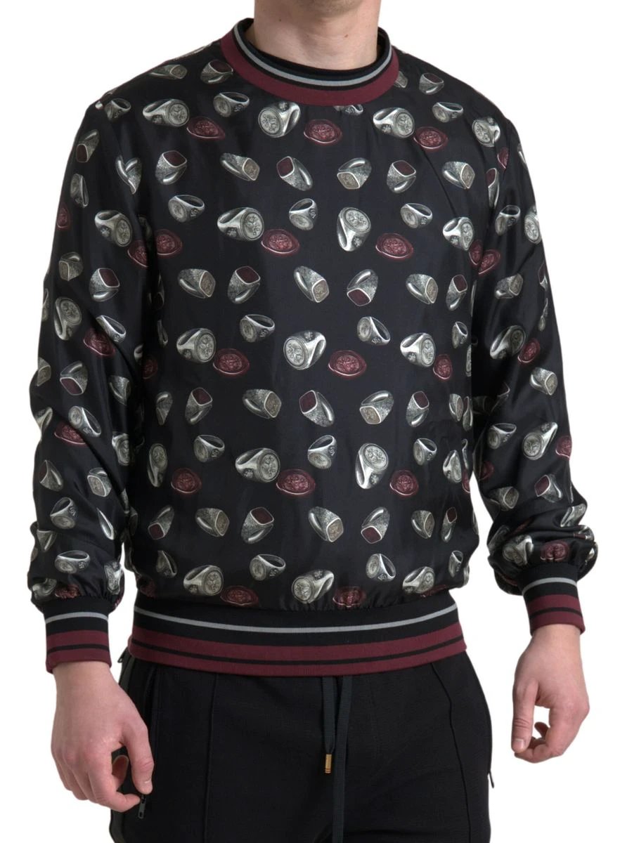Dolce & Gabbana Black Ring Print Silk Crewneck Sweater by Dolce & Gabbana