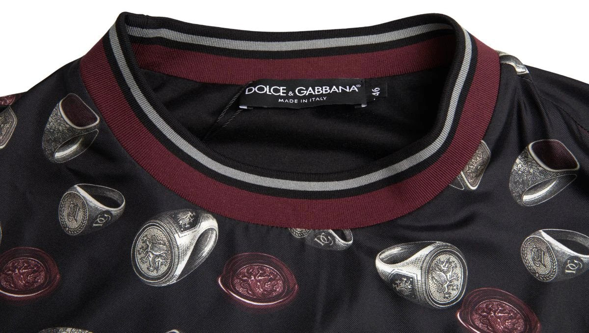 Dolce & Gabbana Black Ring Print Silk Crewneck Sweater by Dolce & Gabbana