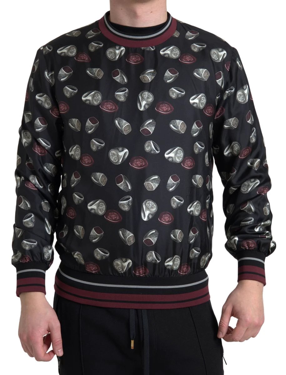Dolce & Gabbana Black Ring Print Silk Crewneck Sweater by Dolce & Gabbana