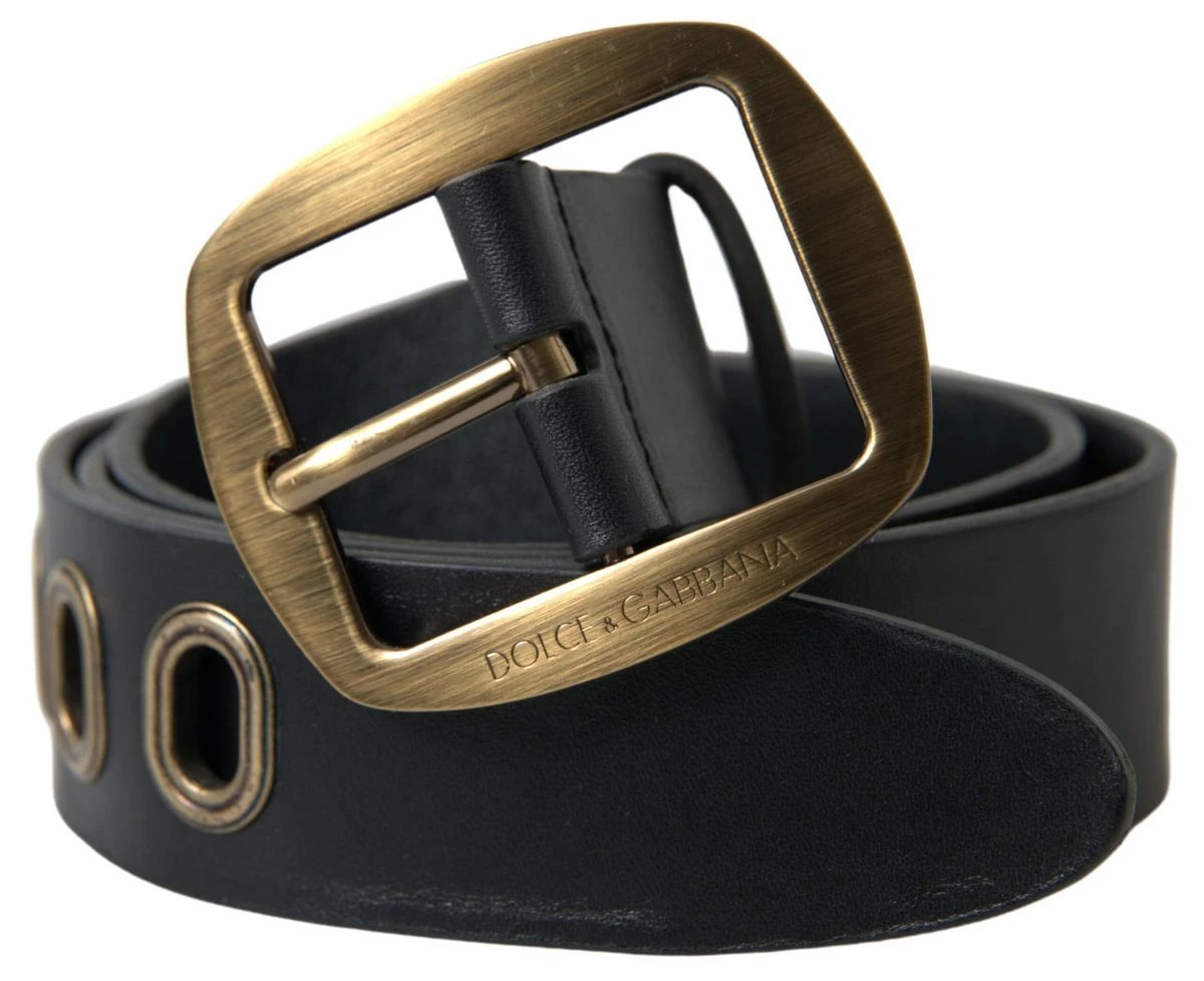 Dolce & Gabbana Black Leather Gold Metal Buckle Men Belt by Dolce & Gabbana