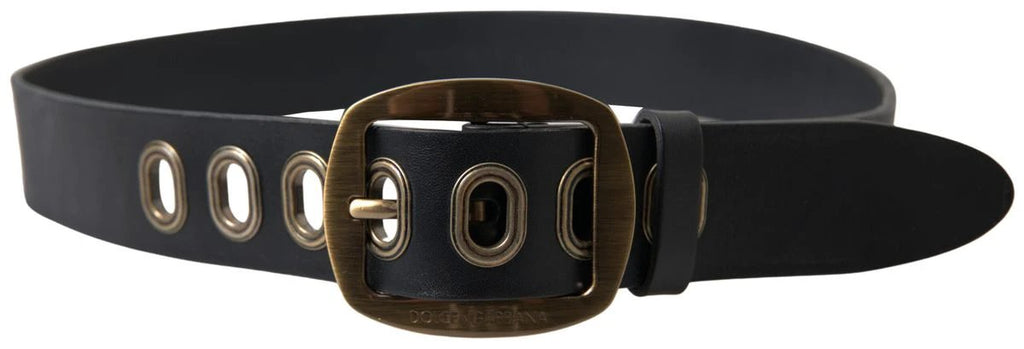 Dolce & Gabbana Black Leather Gold Metal Buckle Men Belt by Dolce & Gabbana