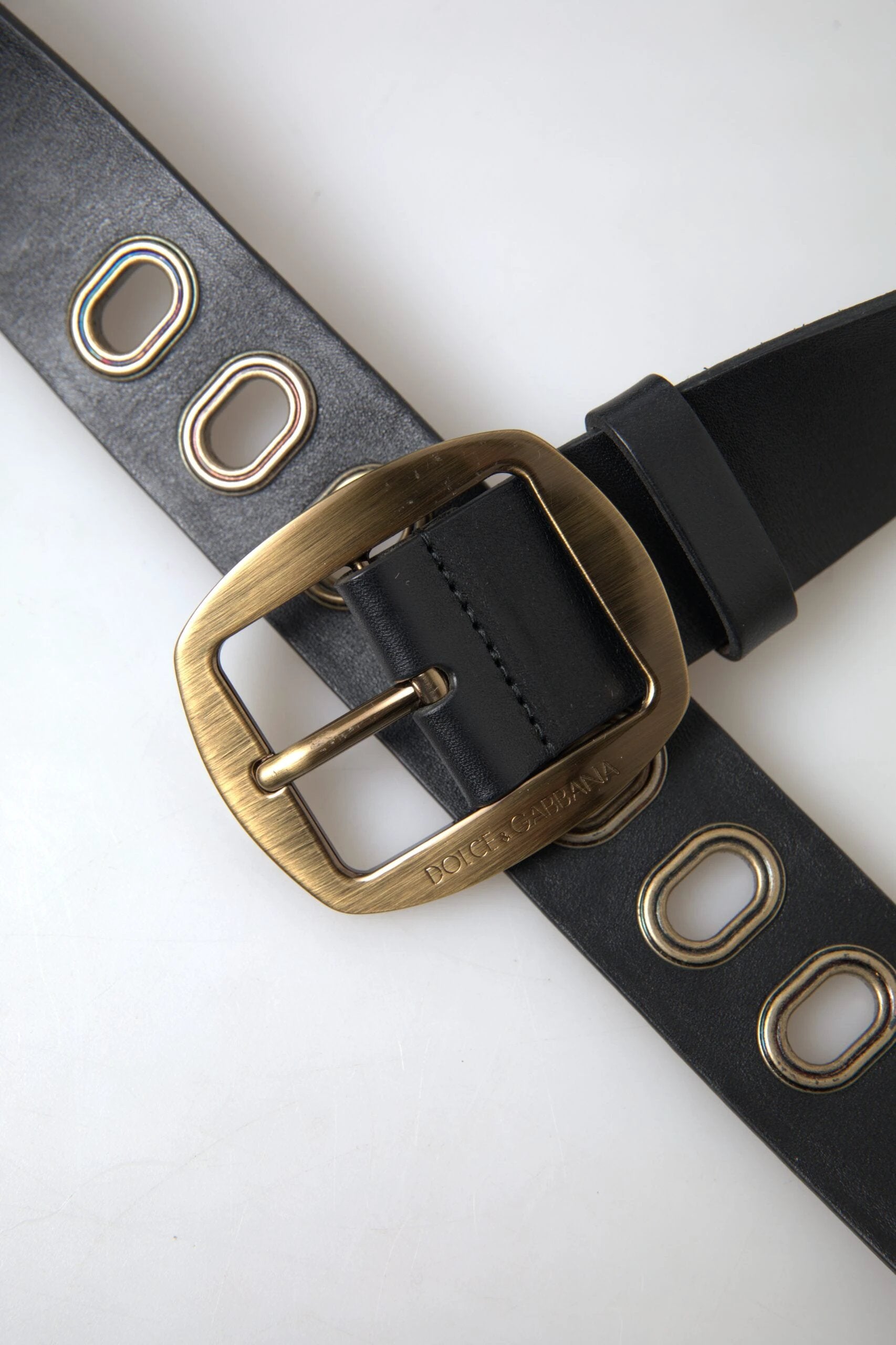 Dolce & Gabbana Black Leather Gold Metal Buckle Men Belt by Dolce & Gabbana
