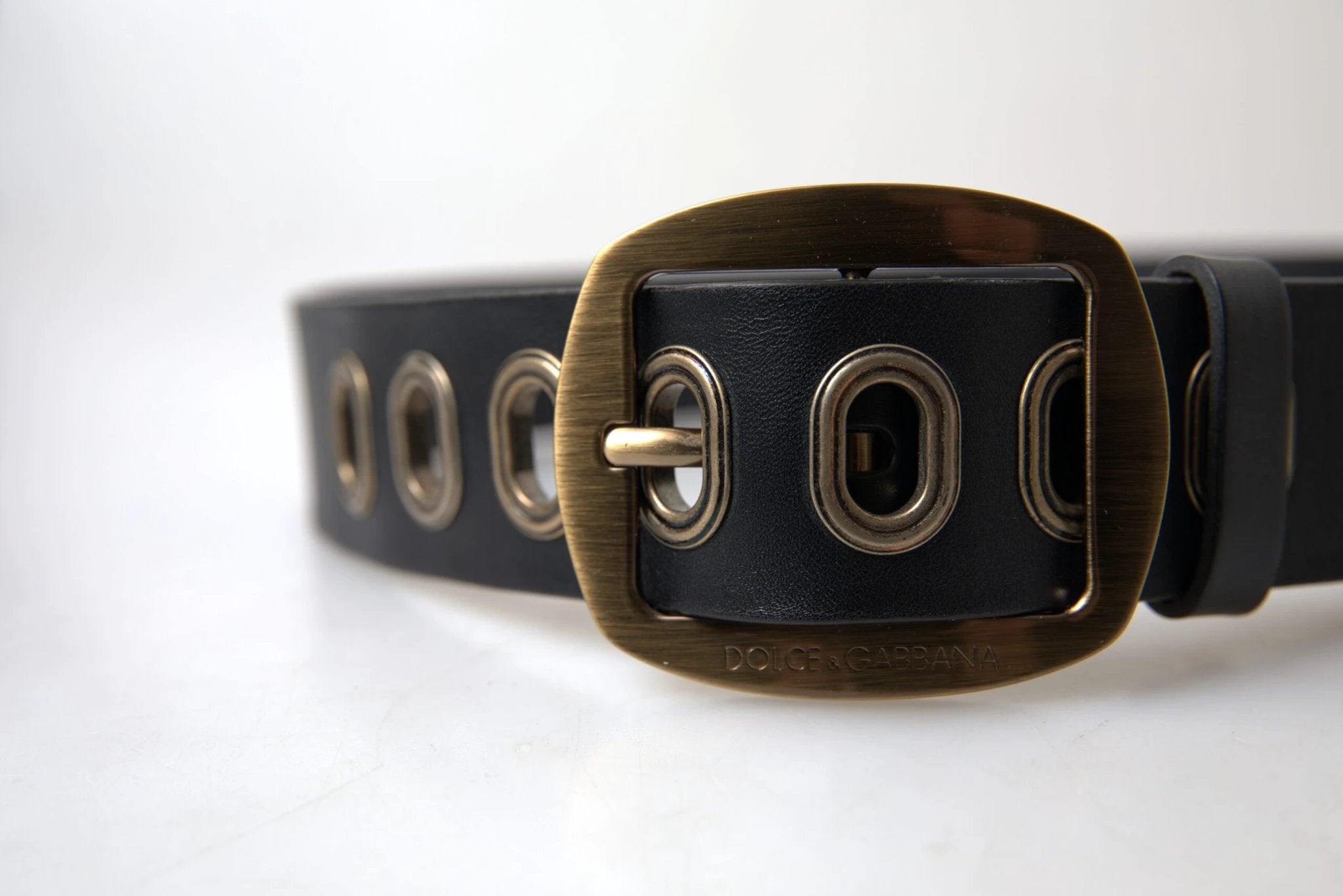Dolce & Gabbana Black Leather Gold Metal Buckle Men Belt by Dolce & Gabbana