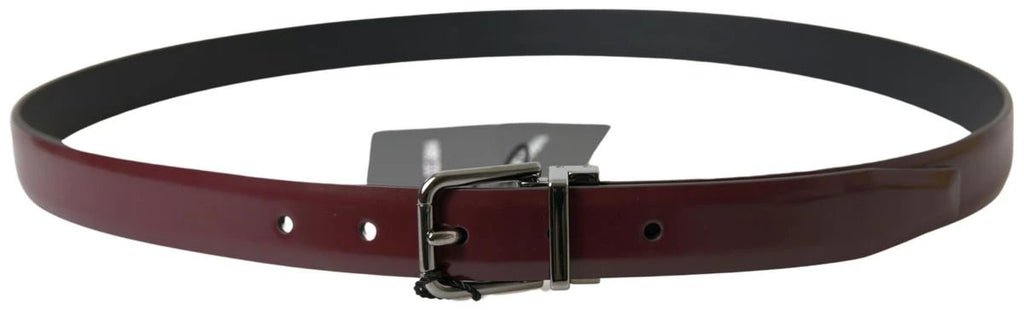 Dolce & Gabbana Bordeaux Leather Silver Metal Buckle Belt by Dolce & Gabbana