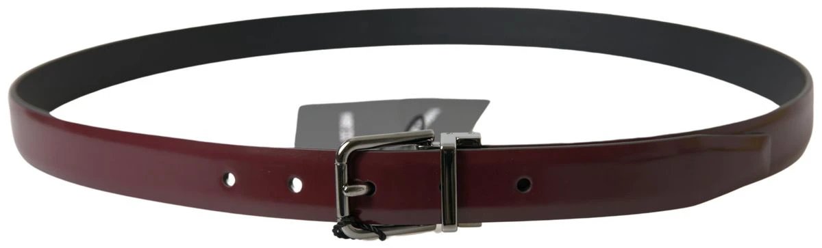 Dolce & Gabbana Bordeaux Leather Silver Metal Buckle Belt by Dolce & Gabbana