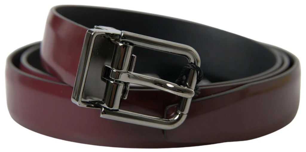 Dolce & Gabbana Bordeaux Leather Silver Metal Buckle Belt by Dolce & Gabbana
