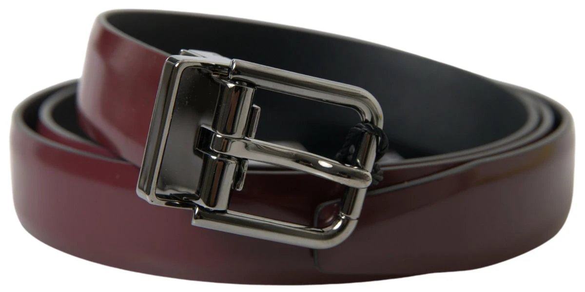 Dolce & Gabbana Bordeaux Leather Silver Metal Buckle Belt by Dolce & Gabbana