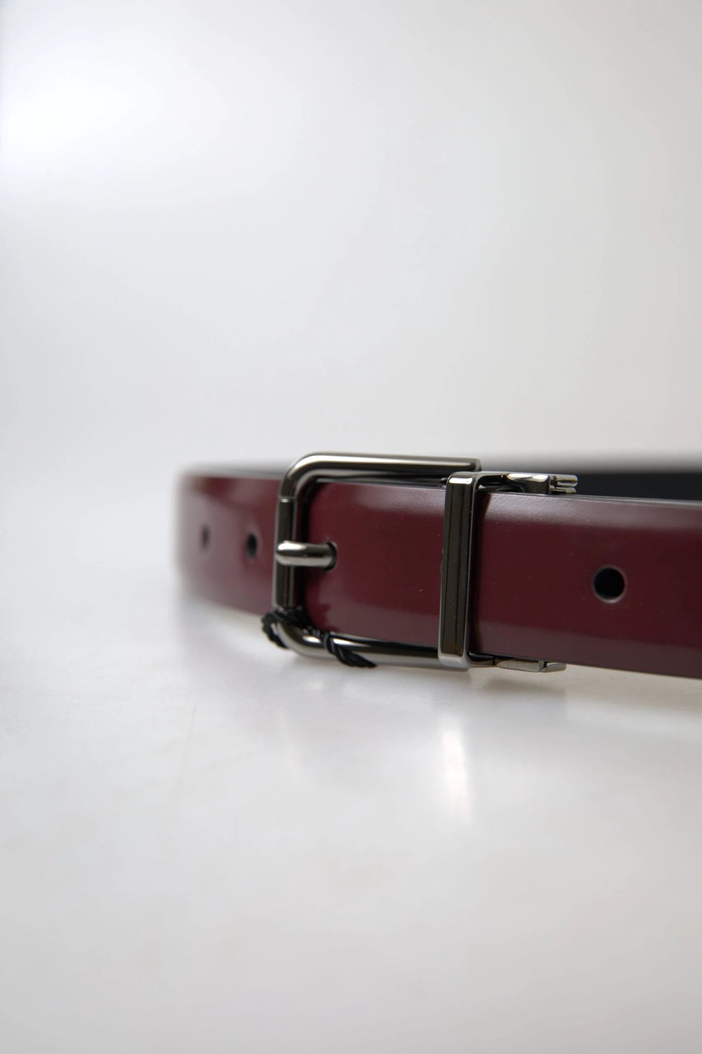 Dolce & Gabbana Bordeaux Leather Silver Metal Buckle Belt by Dolce & Gabbana
