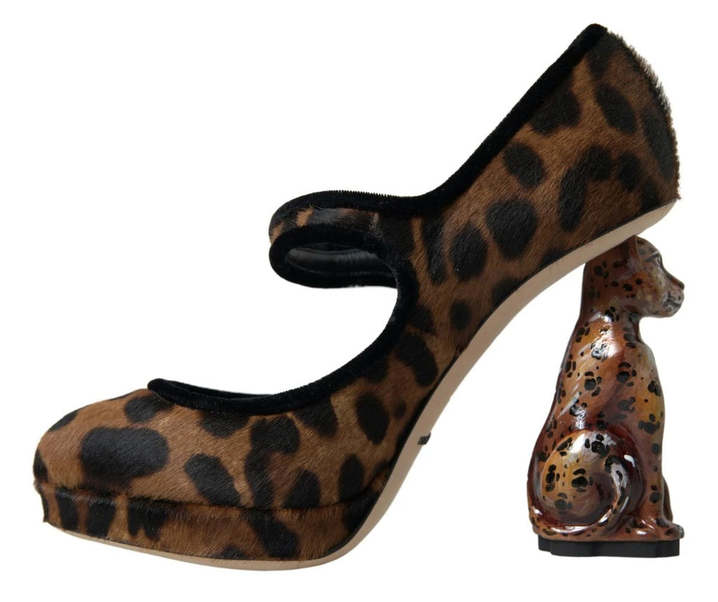 Dolce & Gabbana Black Brown Calf Leopard Heel Mary Jane Pump Shoes by Dolce & Gabbana