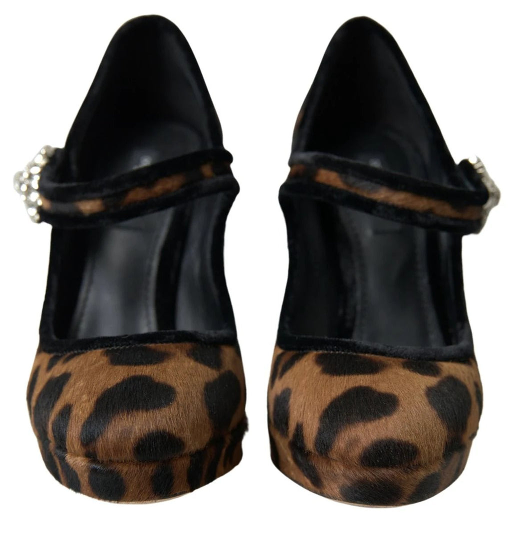 Dolce & Gabbana Black Brown Calf Leopard Heel Mary Jane Pump Shoes by Dolce & Gabbana