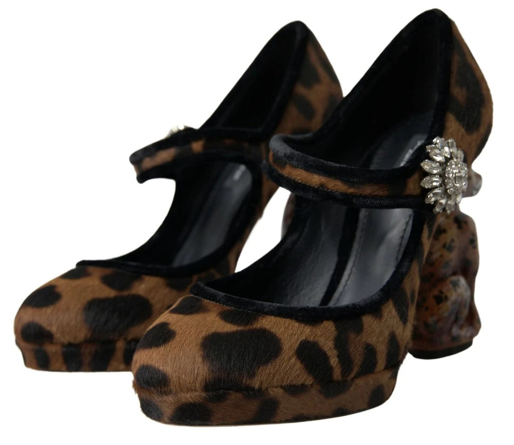 Dolce & Gabbana Black Brown Calf Leopard Heel Mary Jane Pump Shoes by Dolce & Gabbana