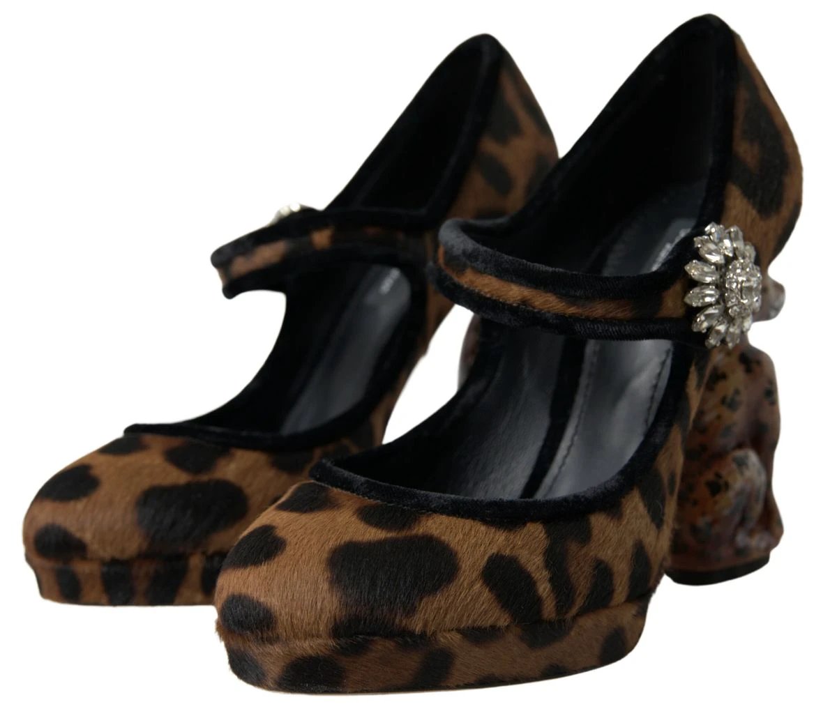 Dolce & Gabbana Black Brown Calf Leopard Heel Mary Jane Pump Shoes by Dolce & Gabbana