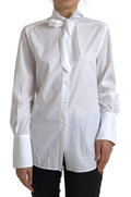 Dolce & Gabbana White Cotton Ascot Collar Long Sleeves Top by Dolce & Gabbana