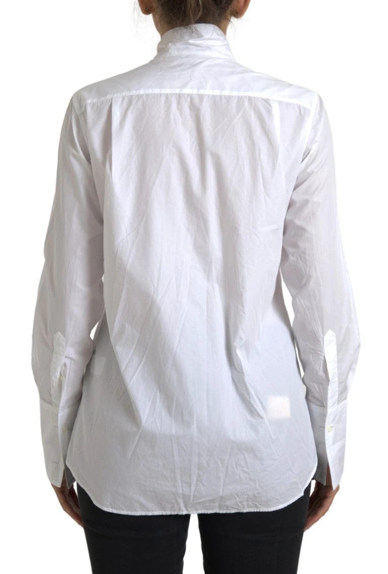 Dolce & Gabbana White Cotton Ascot Collar Long Sleeves Top by Dolce & Gabbana