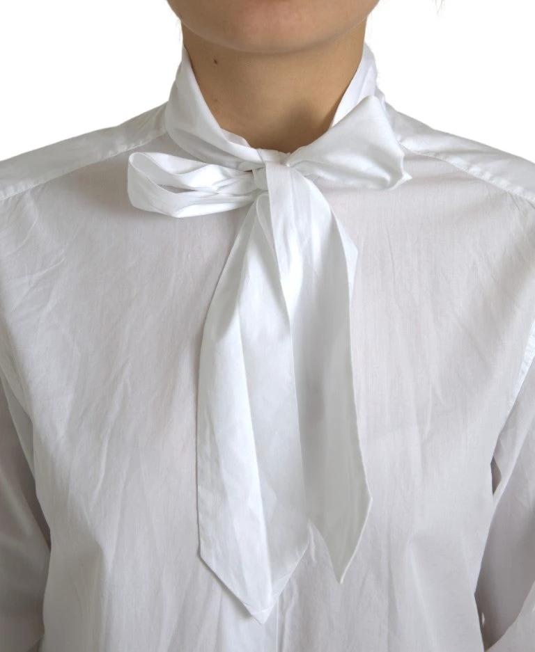 Dolce & Gabbana White Cotton Ascot Collar Long Sleeves Top by Dolce & Gabbana