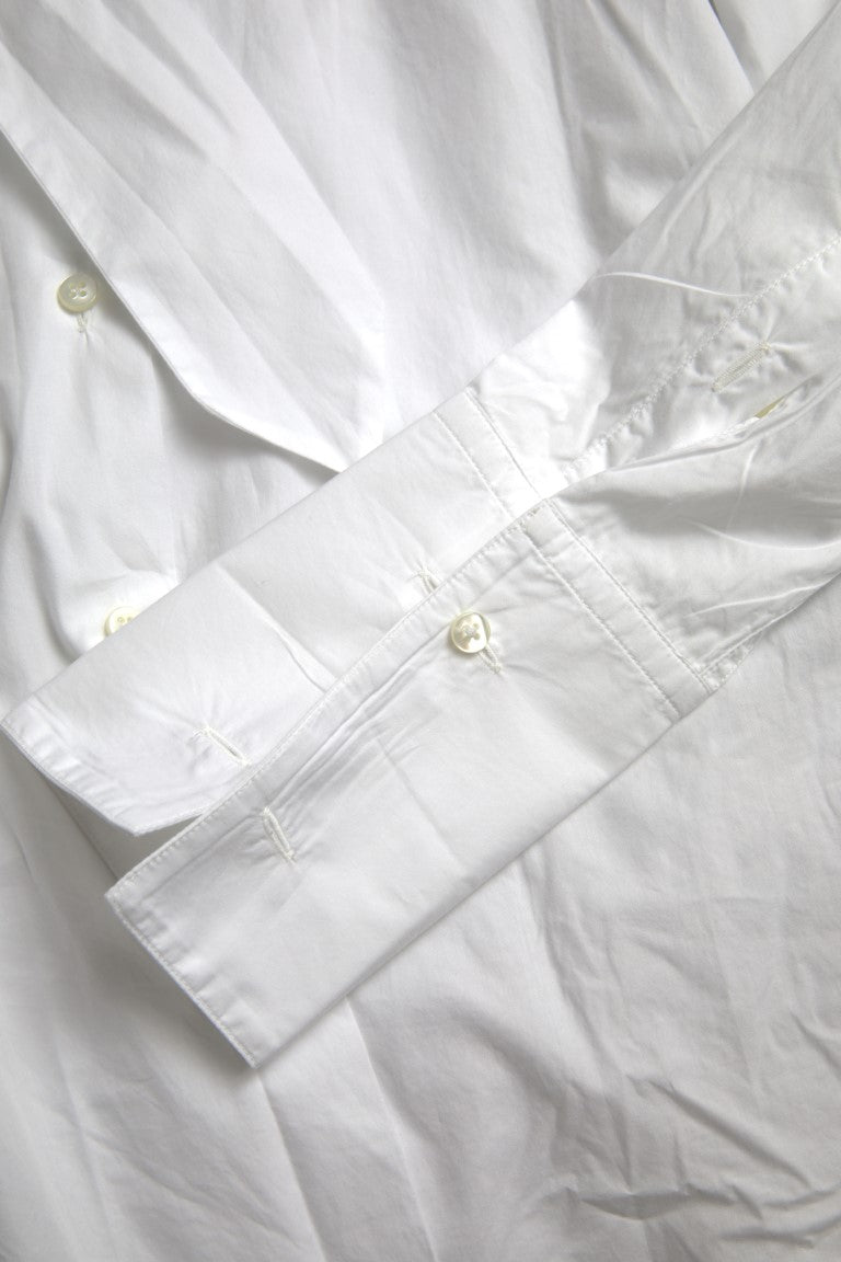 Dolce & Gabbana White Cotton Ascot Collar Long Sleeves Top by Dolce & Gabbana