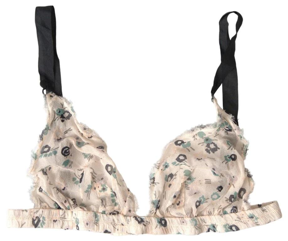 Costume National Beige Floral Underwear Bikini Bra by Costume National
