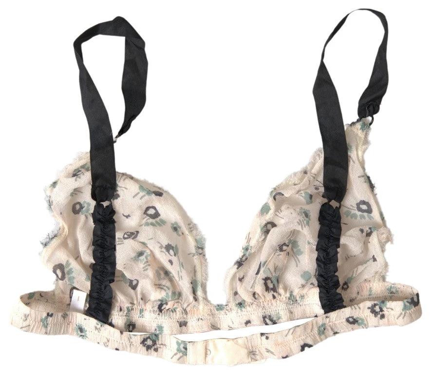 Costume National Beige Floral Underwear Bikini Bra by Costume National