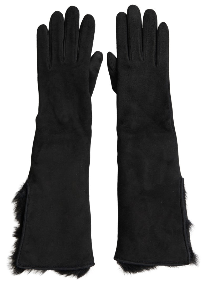 Dolce & Gabbana Black Leather Fur Elbow Length Gloves by Dolce & Gabbana