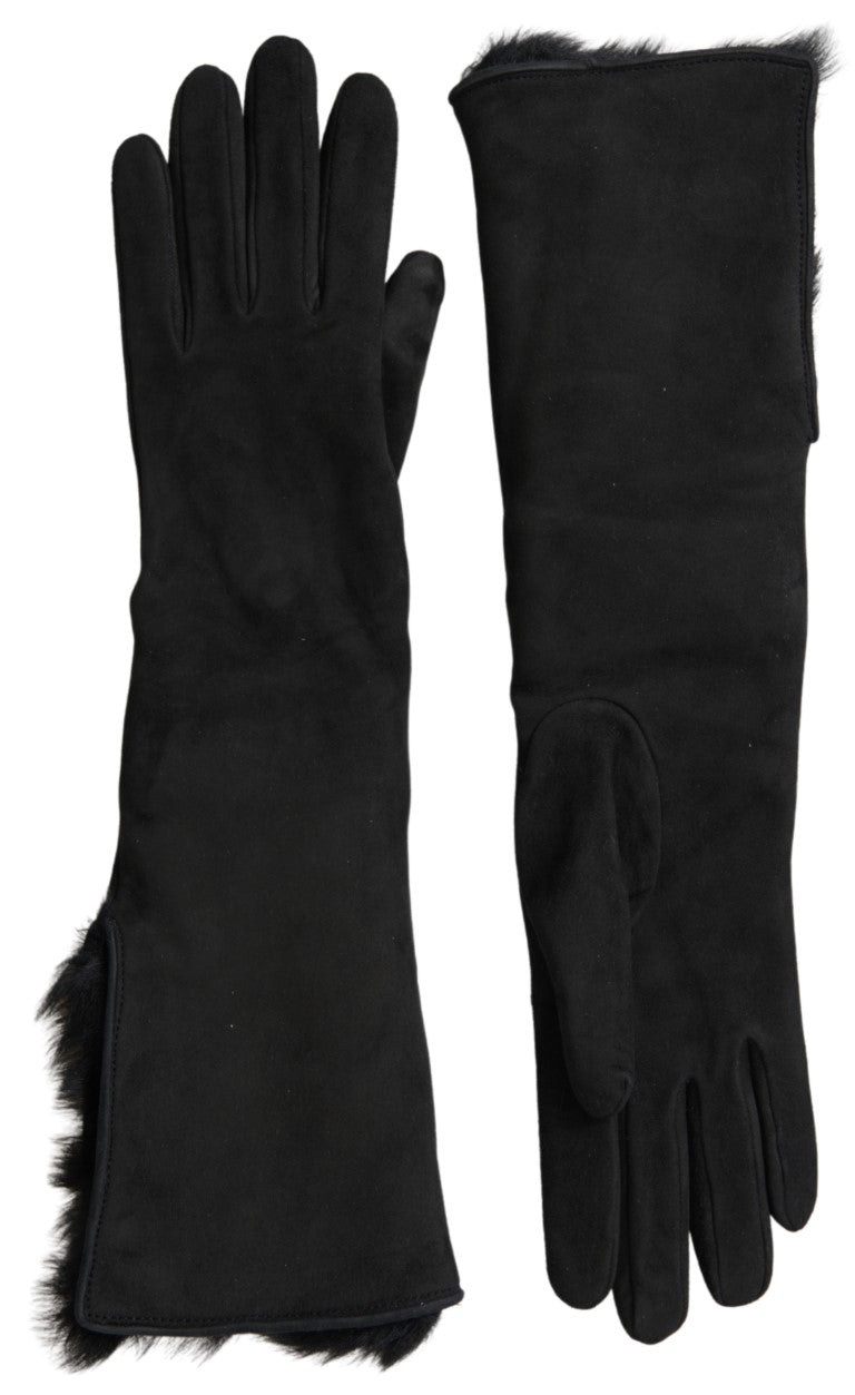 Dolce & Gabbana Black Leather Fur Elbow Length Gloves by Dolce & Gabbana