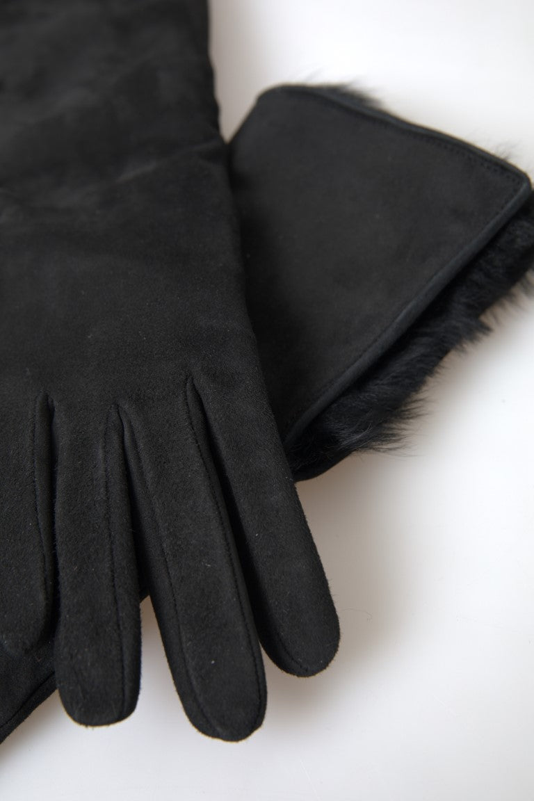 Dolce & Gabbana Black Leather Fur Elbow Length Gloves by Dolce & Gabbana
