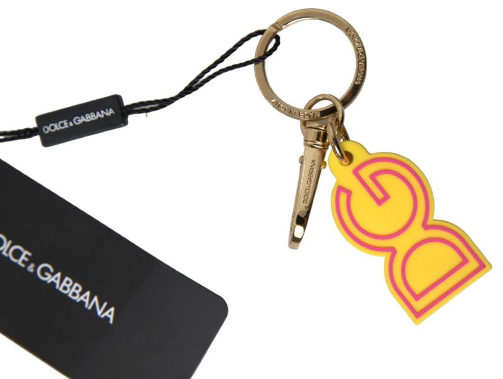 Dolce & Gabbana Yellow Rubber DG Logo Gold Brass Metal Keyring Keychain by Dolce & Gabbana