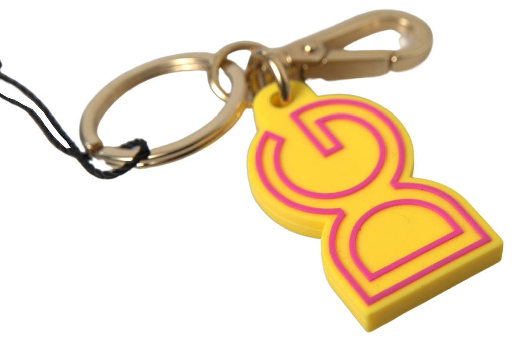 Dolce & Gabbana Yellow Rubber DG Logo Gold Brass Metal Keyring Keychain by Dolce & Gabbana