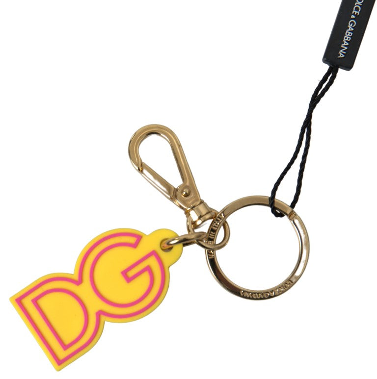 Dolce & Gabbana Yellow Rubber DG Logo Gold Brass Metal Keyring Keychain by Dolce & Gabbana