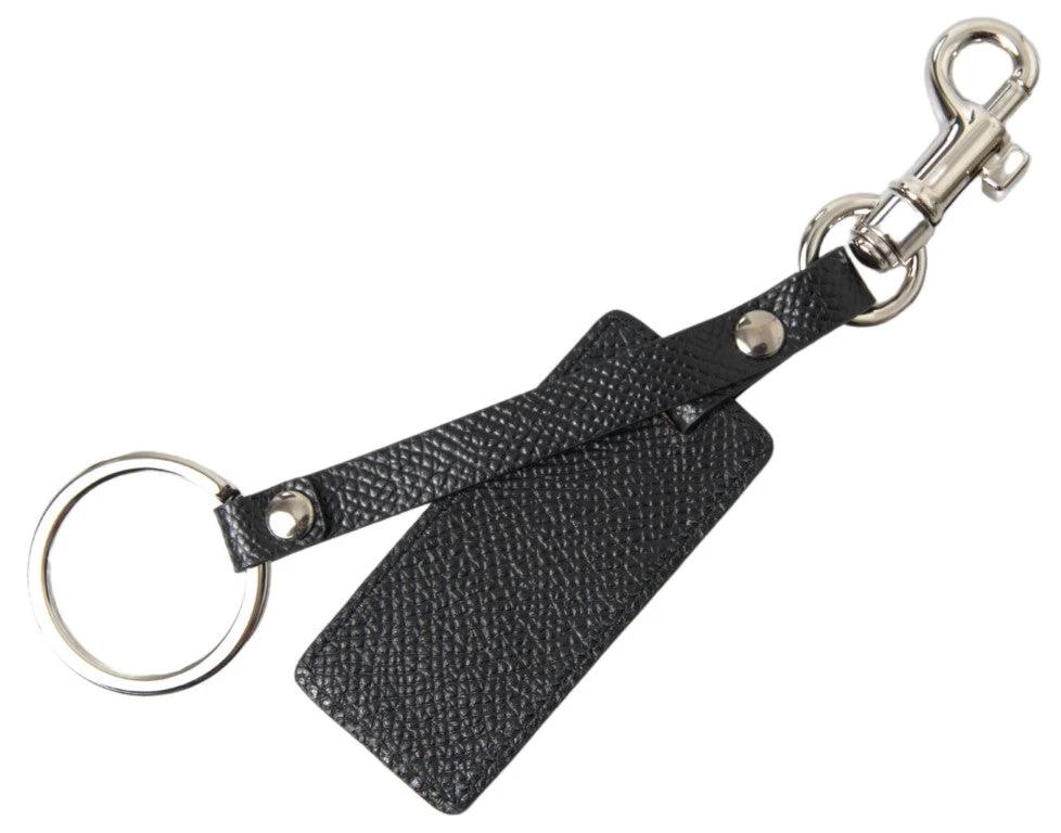 Dolce & Gabbana Black DG Logo Leather Silver Metal Keychain by Dolce & Gabbana