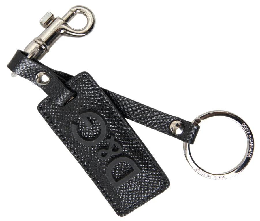 Dolce & Gabbana Black DG Logo Leather Silver Metal Keychain by Dolce & Gabbana