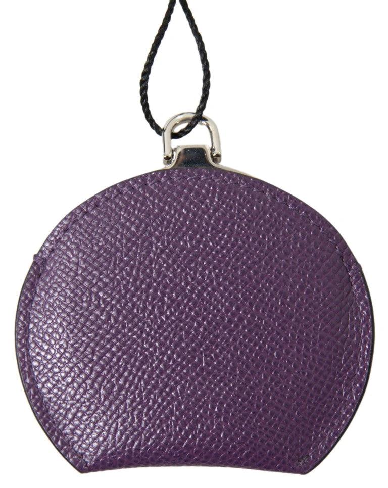 Dolce & Gabbana Purple Calfskin Leather Round Hand Mirror Holder by Dolce & Gabbana