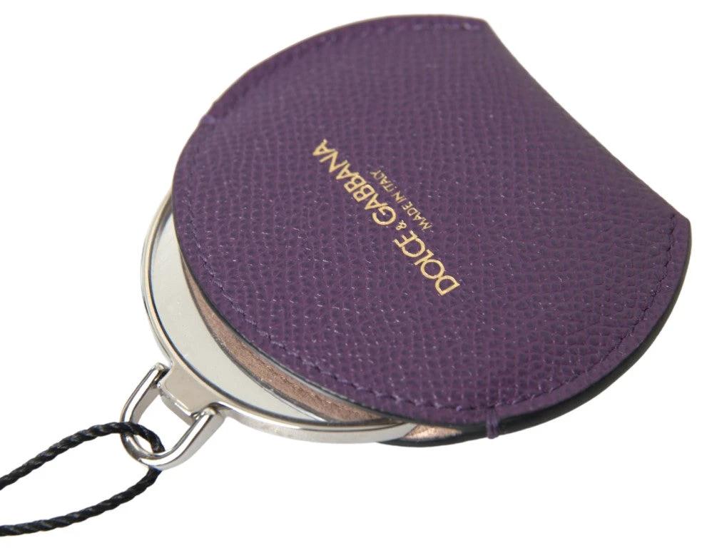 Dolce & Gabbana Purple Calfskin Leather Round Hand Mirror Holder by Dolce & Gabbana