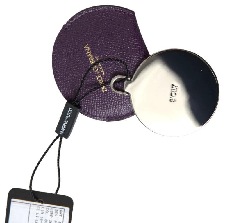 Dolce & Gabbana Purple Calfskin Leather Round Hand Mirror Holder by Dolce & Gabbana