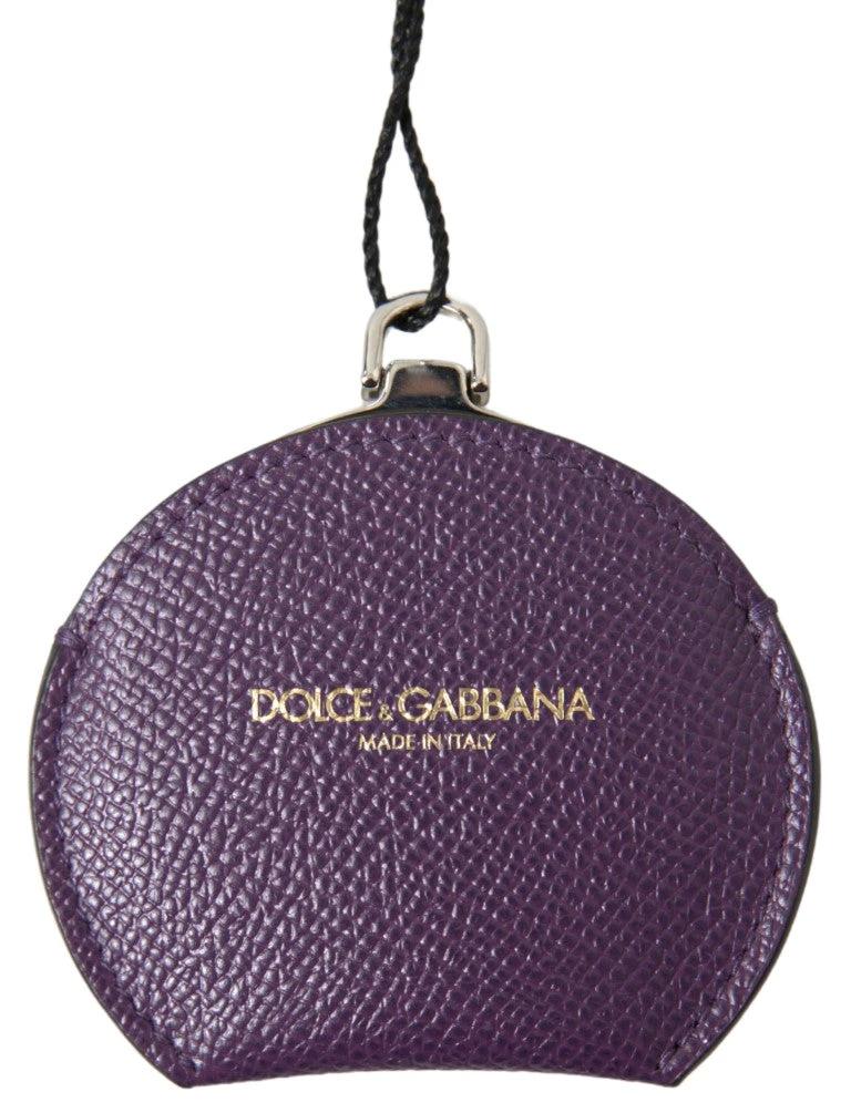 Dolce & Gabbana Purple Calfskin Leather Round Hand Mirror Holder by Dolce & Gabbana