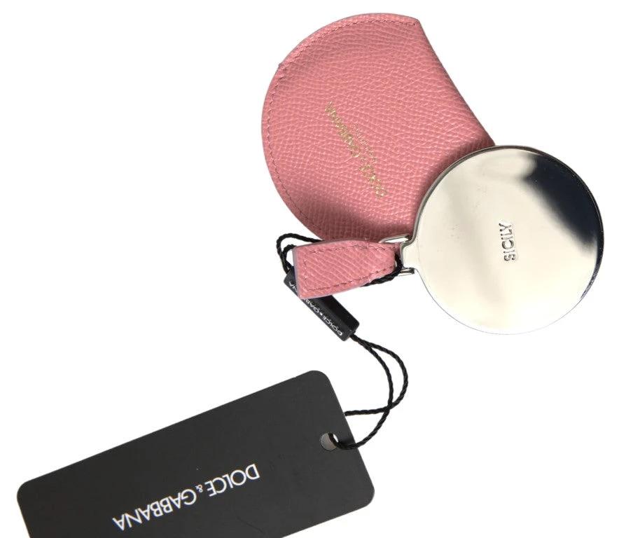 Dolce & Gabbana Pink Calfskin Leather Round Mirror Holder by Dolce & Gabbana