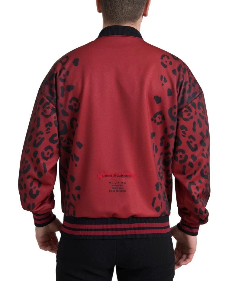 Dolce & Gabbana Red Leopard Polyester Bomber Full Zip Jacket by Dolce & Gabbana
