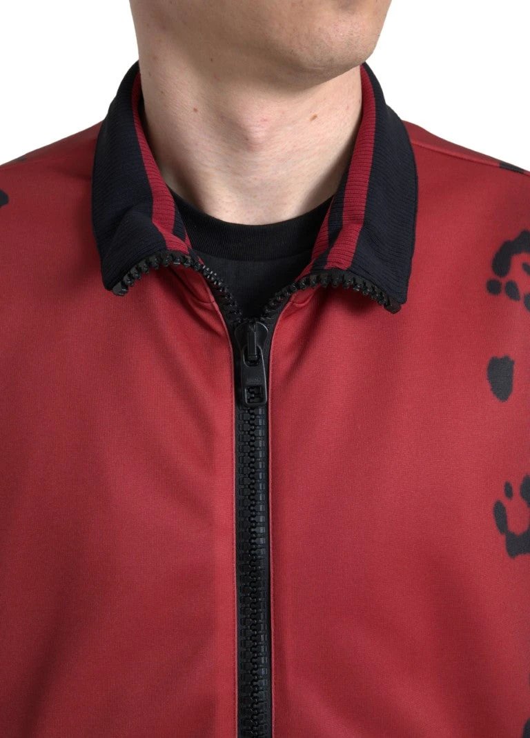 Dolce & Gabbana Red Leopard Polyester Bomber Full Zip Jacket by Dolce & Gabbana