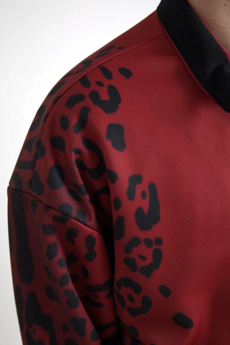 Dolce & Gabbana Red Leopard Polyester Bomber Full Zip Jacket by Dolce & Gabbana