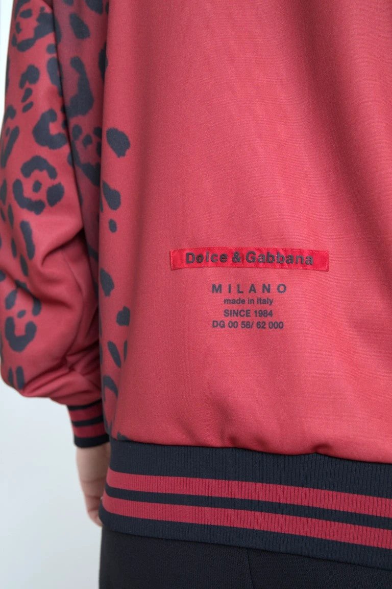 Dolce & Gabbana Red Leopard Polyester Bomber Full Zip Jacket by Dolce & Gabbana