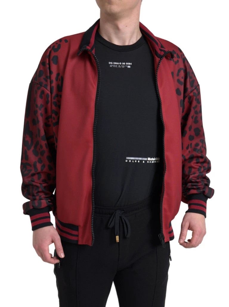 Dolce & Gabbana Red Leopard Polyester Bomber Full Zip Jacket by Dolce & Gabbana