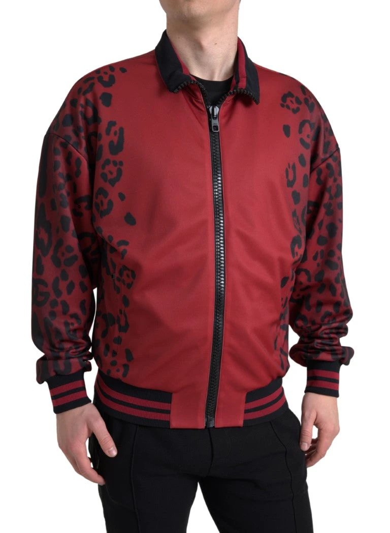 Dolce & Gabbana Red Leopard Polyester Bomber Full Zip Jacket by Dolce & Gabbana