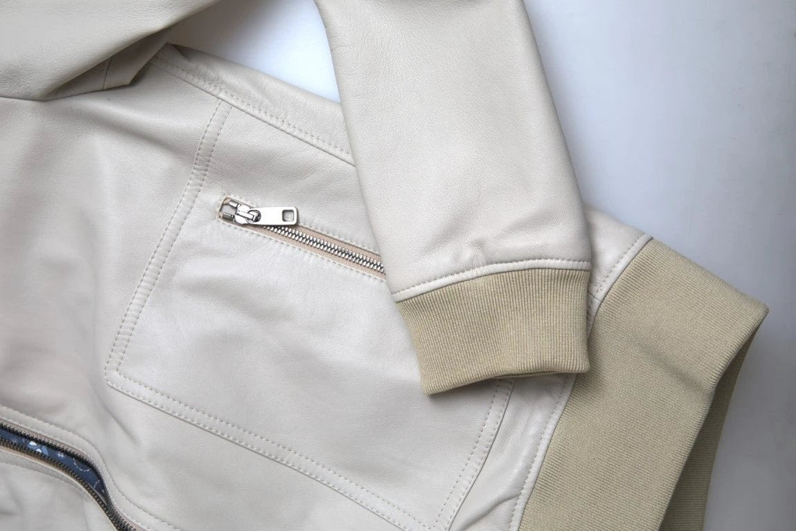 Dolce & Gabbana Cream Leather Bomber Blouson Full Zip Jacket by Dolce & Gabbana