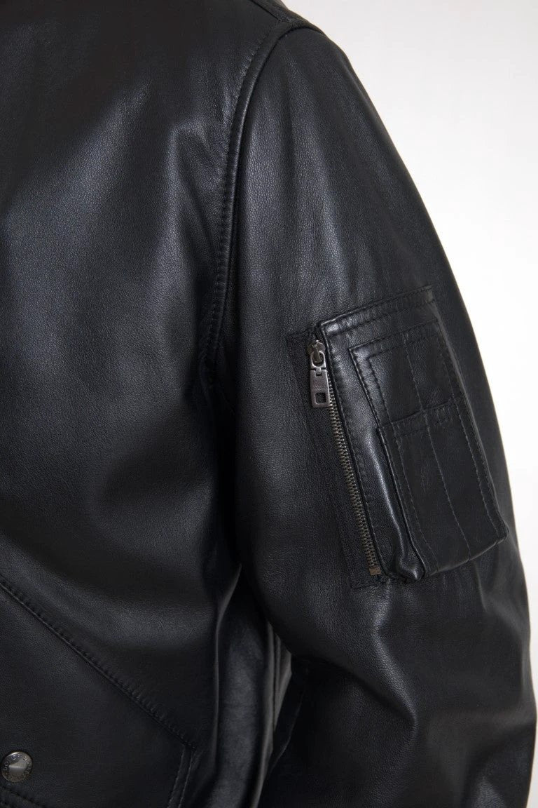 Dolce & Gabbana Black Leather Blouson Full Zip Bomber Jacket by Dolce & Gabbana