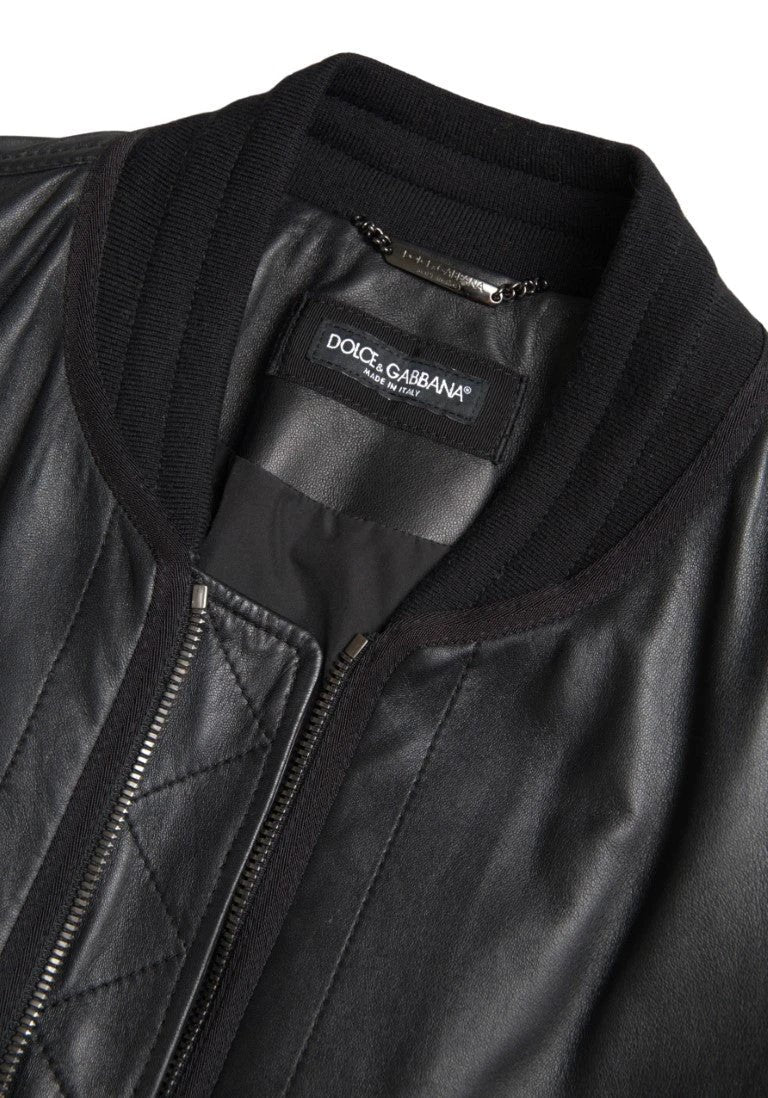 Dolce & Gabbana Black Leather Blouson Full Zip Bomber Jacket by Dolce & Gabbana