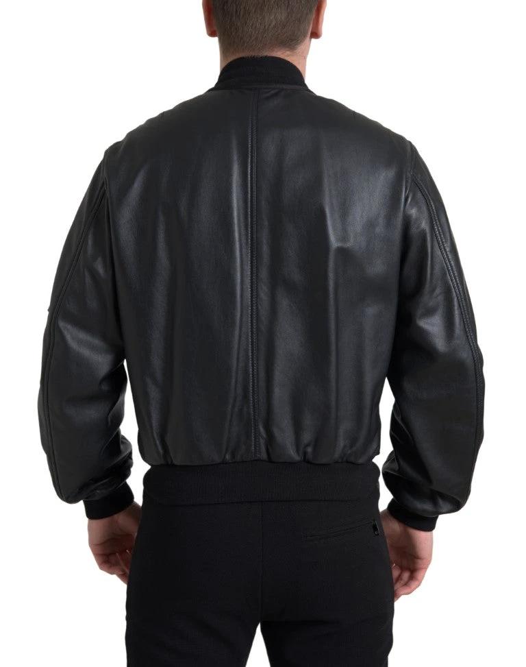 Dolce & Gabbana Black Leather Blouson Full Zip Bomber Jacket by Dolce & Gabbana