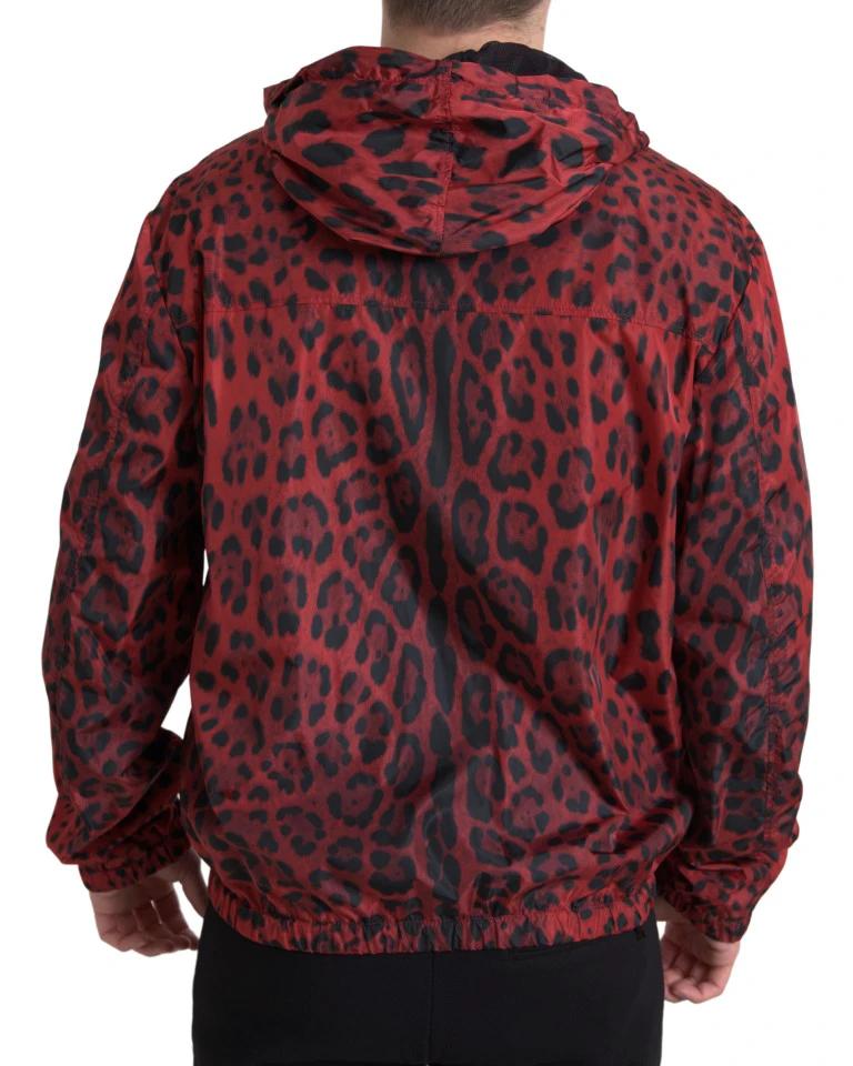 Dolce & Gabbana Red Leopard Hooded Bomber Full Zip Jacket by Dolce & Gabbana