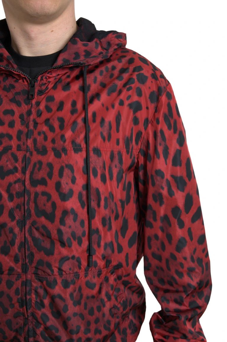 Dolce & Gabbana Red Leopard Hooded Bomber Full Zip Jacket by Dolce & Gabbana
