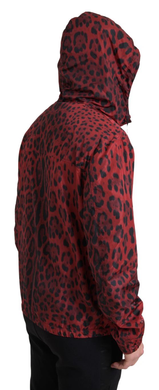 Dolce & Gabbana Red Leopard Hooded Bomber Full Zip Jacket by Dolce & Gabbana